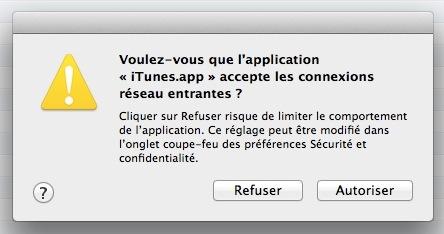 iTunes connexion entrante