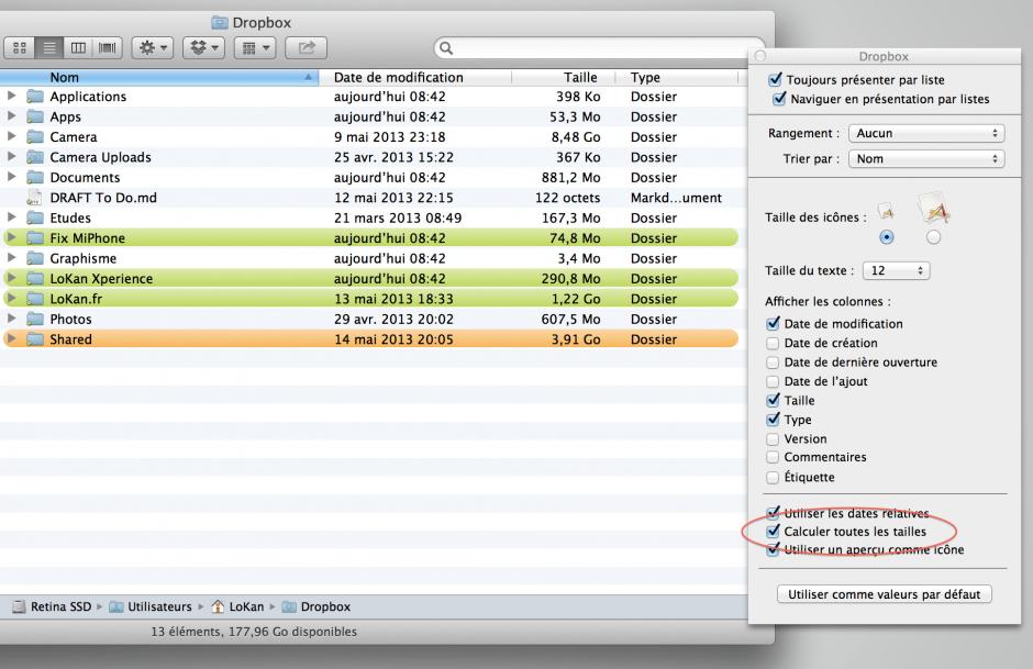 postTGV - Afficher la taille des dossiers dans le Finder