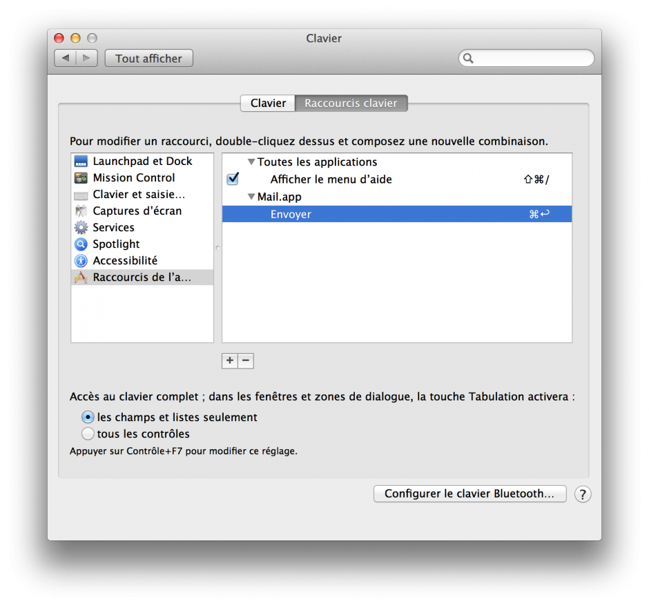mail mac raccourci entrée