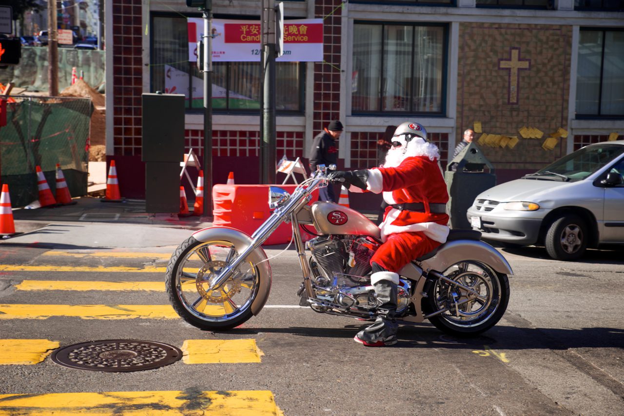 san francisco christmas biker