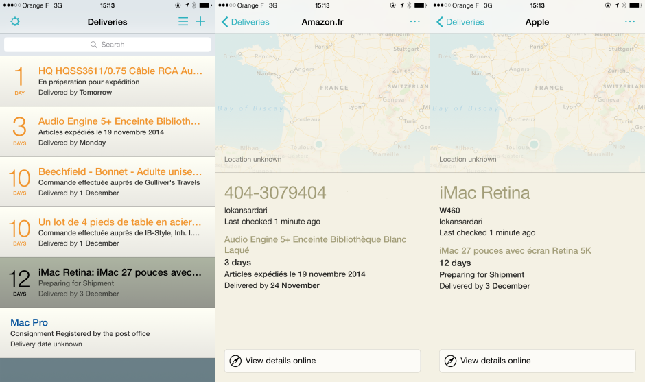 Deliveries, mon appli de suivi de colis, se met à jour pour iPhone 6