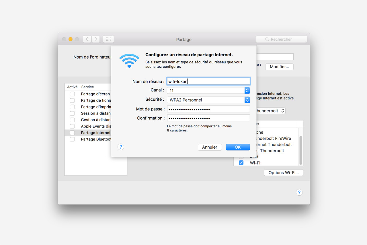 Configurer partage reseau internet Mac