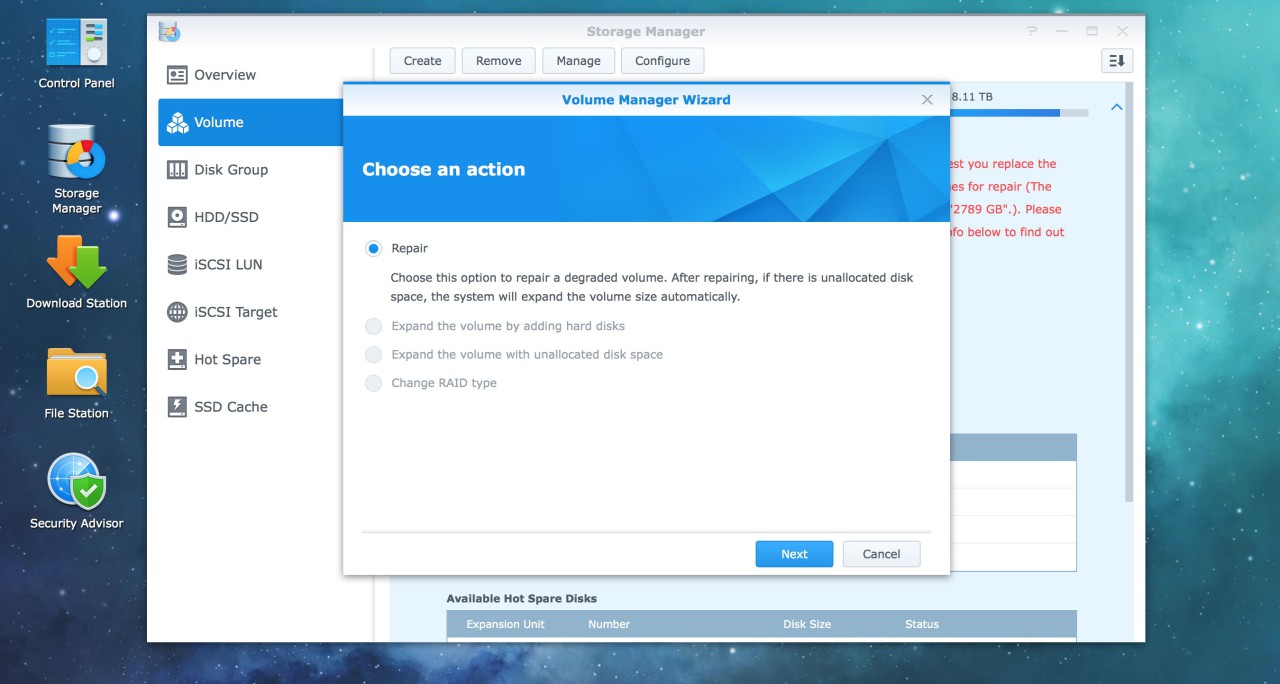 remplacer disque dur synology RAID repair