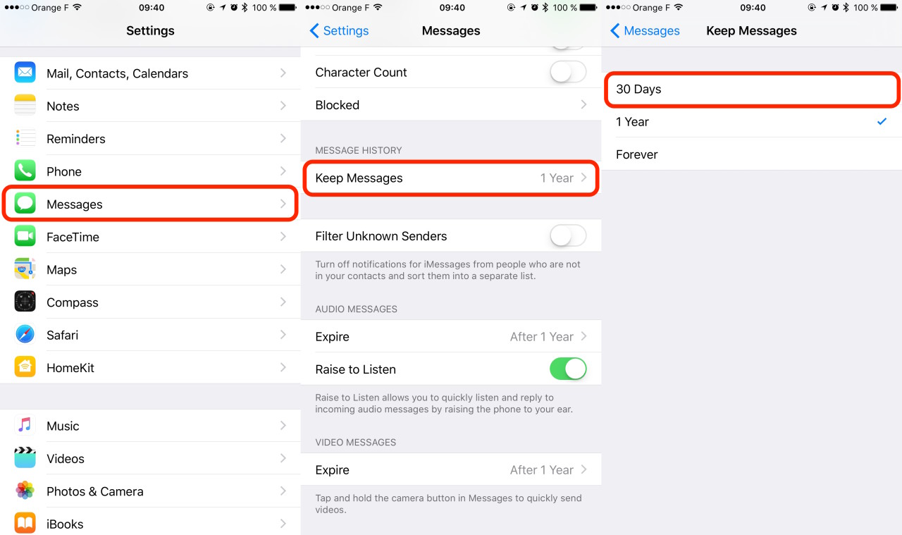 iOS Settings Keep Messages