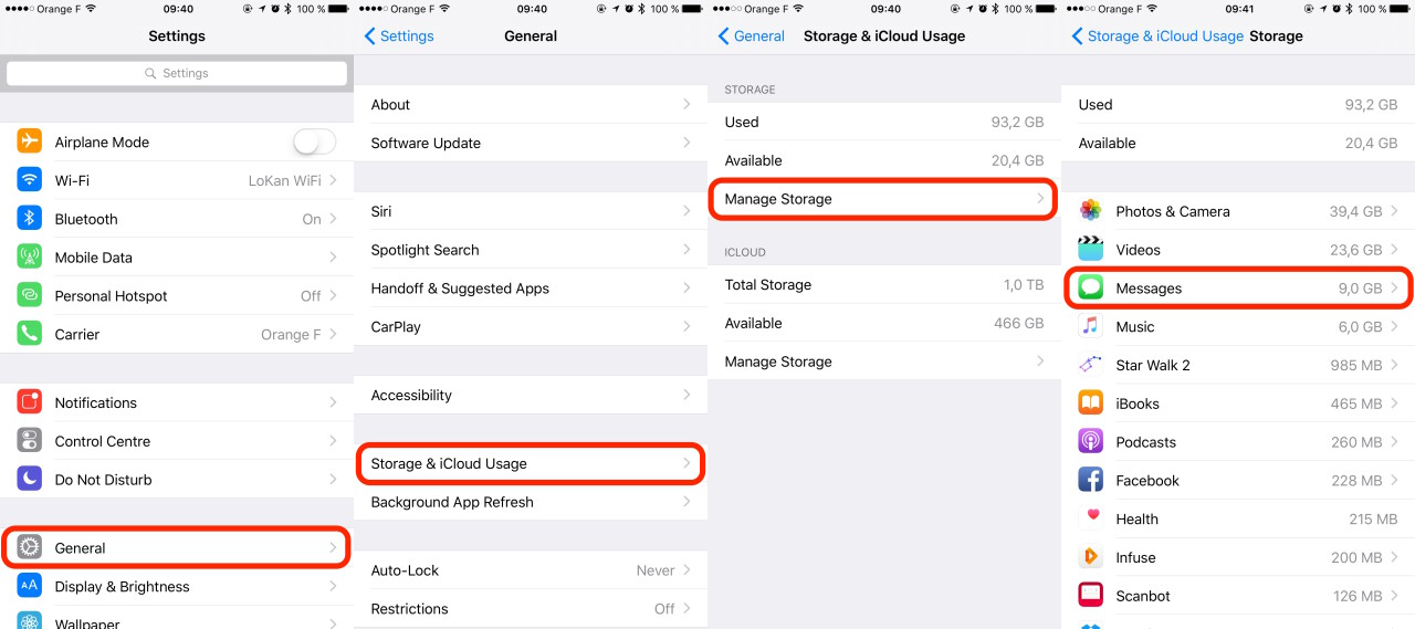 iOS Settings Messages Local Storage