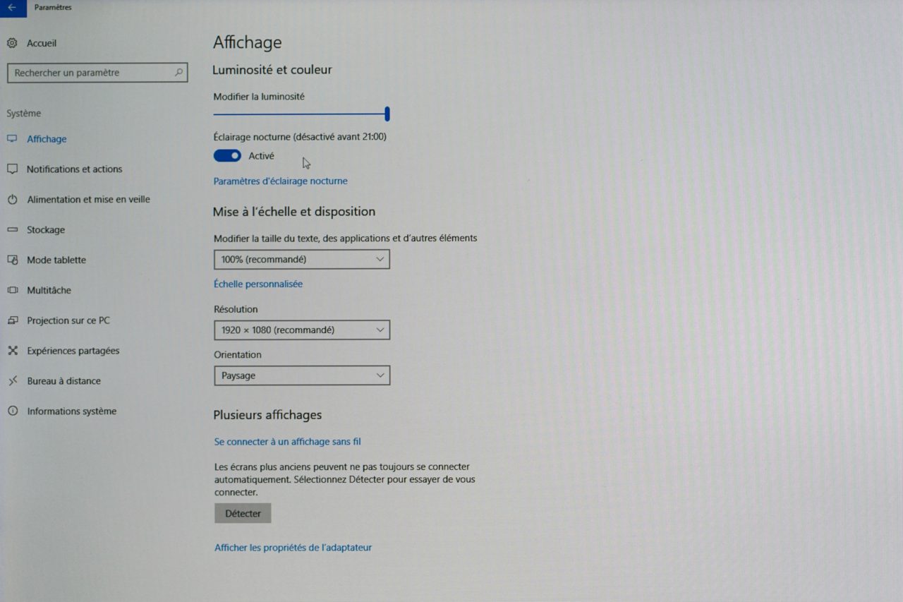 affichage luminosité couleur windows 10