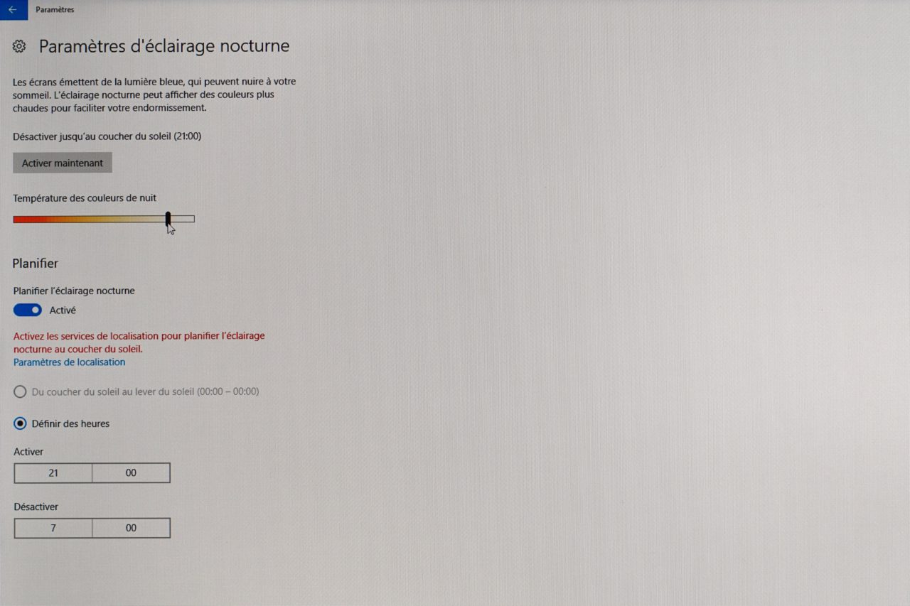 paramètres éclairage nocturne