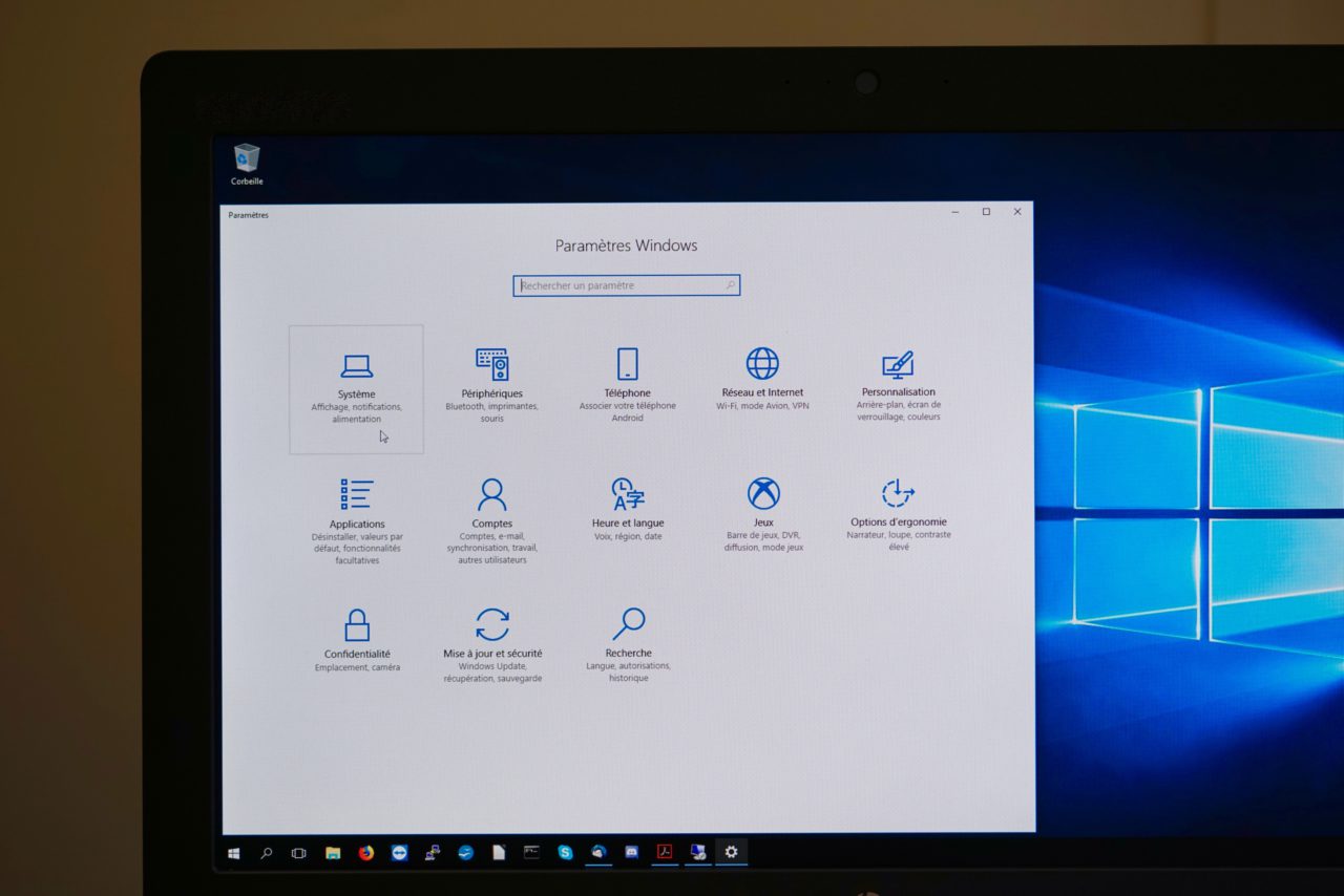 paramètres windows 10