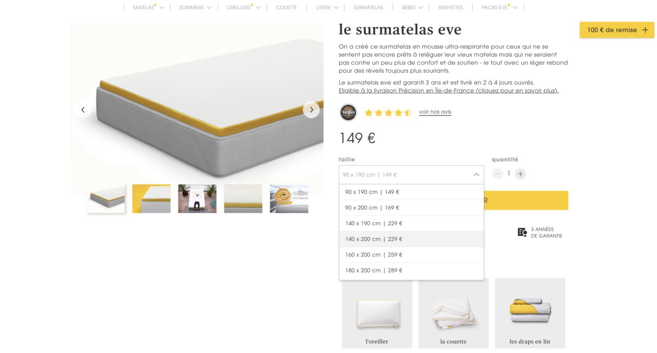 eve surmatelas tarifs