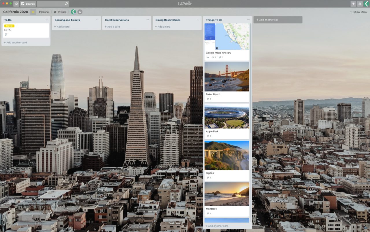 lokan trello travel california 2020