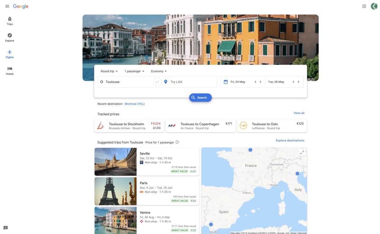 google flights prix avion