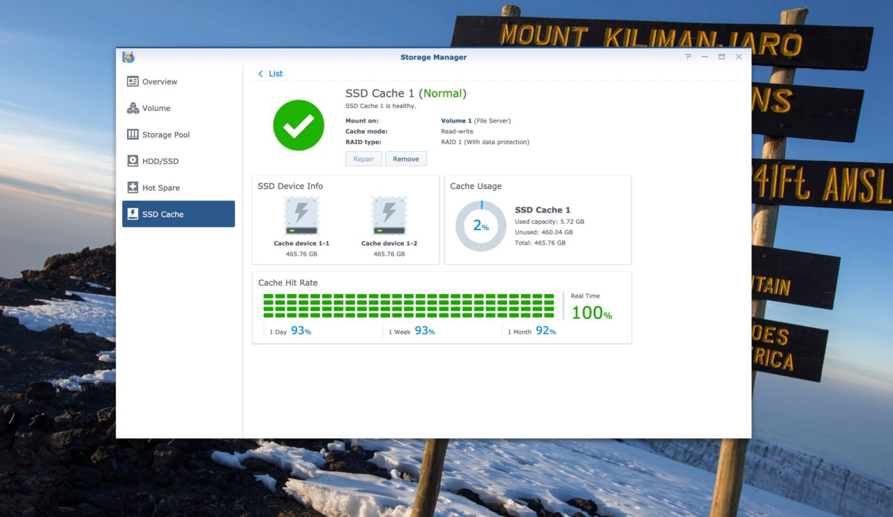 Synology SSD cache Storage manager