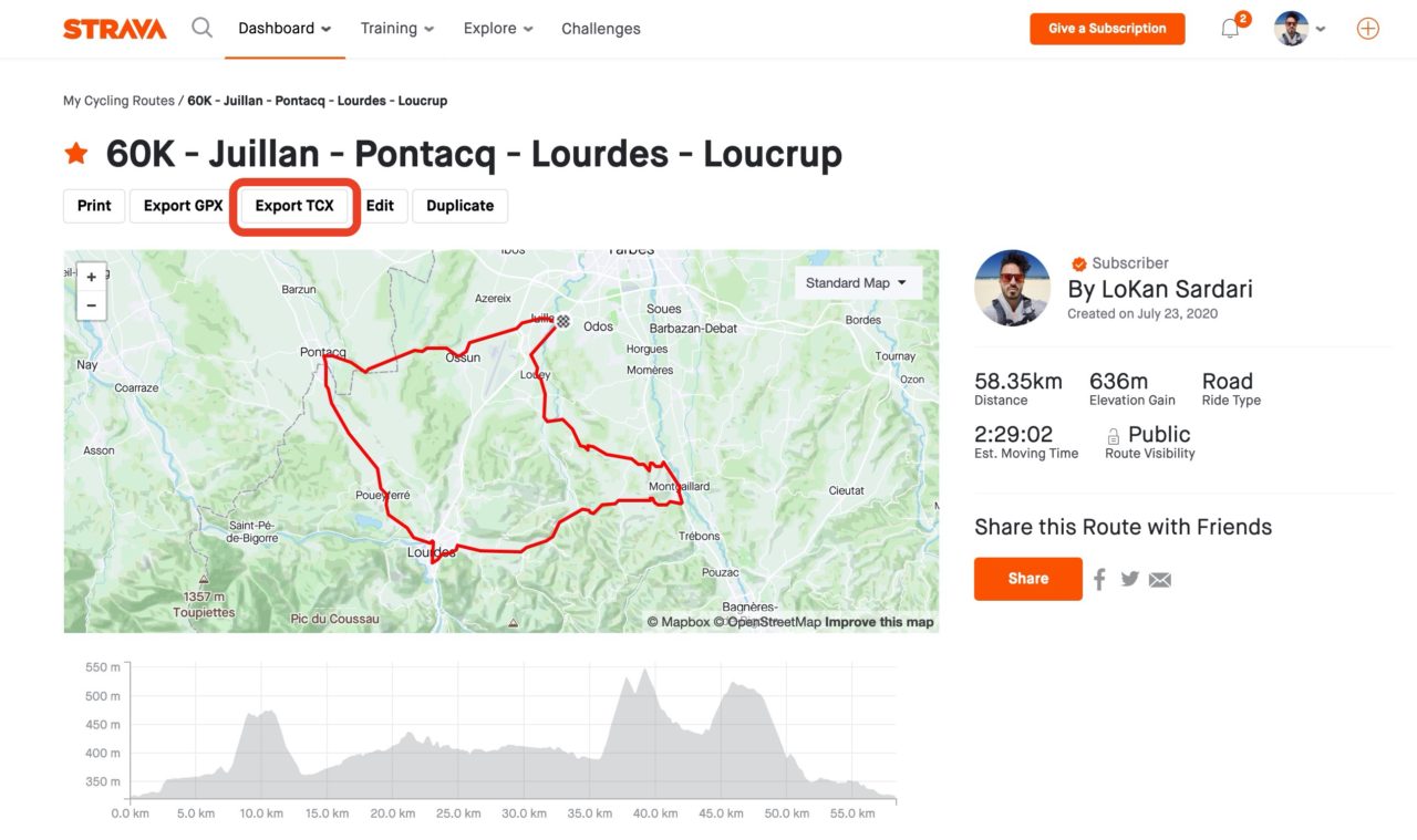 strava route tcx