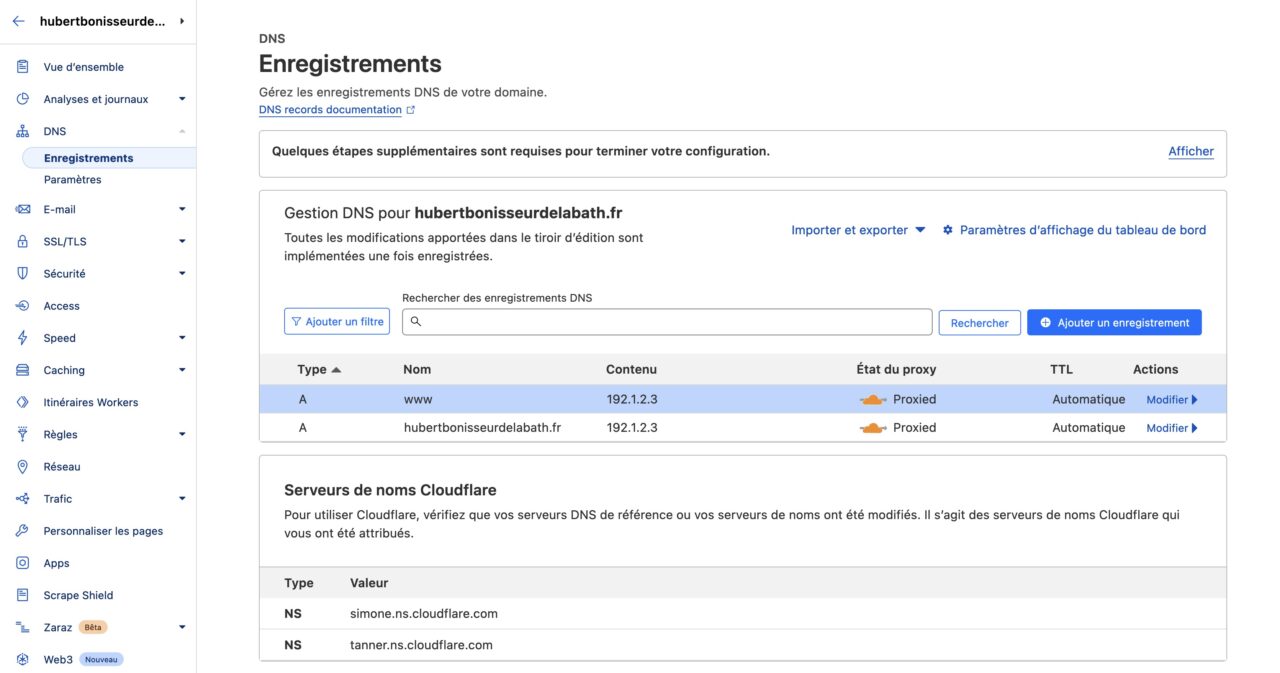 cloudflare enregistrement dns