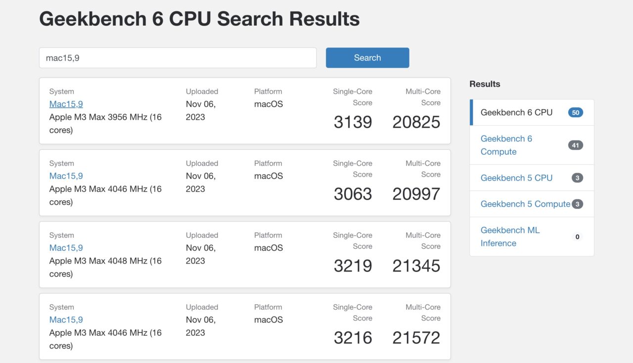 Apple M3 Max Geekbench