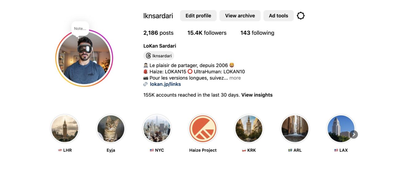 capture d'écran du profil instagram de lokan