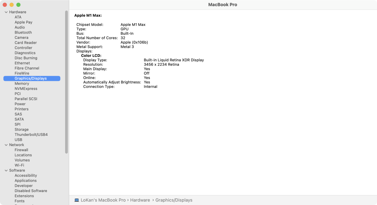 MacBook Pro M1 Max GPU