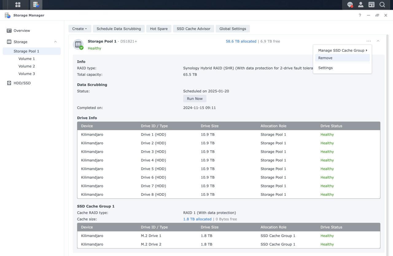 Storage Pool principal cache SSD