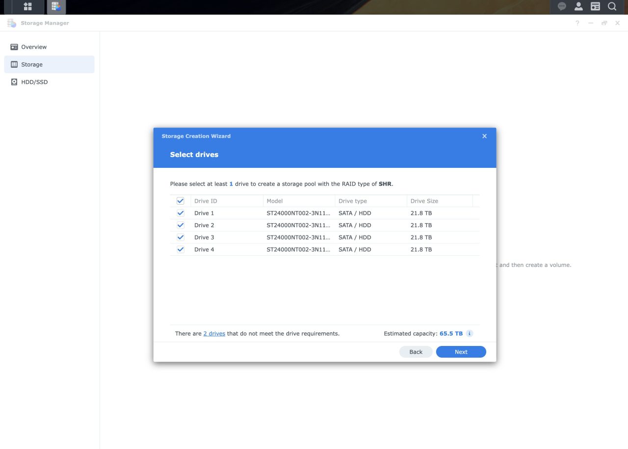 creation volume storage pool synology