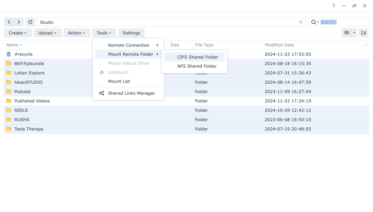 synology connecter cifs unifi nas