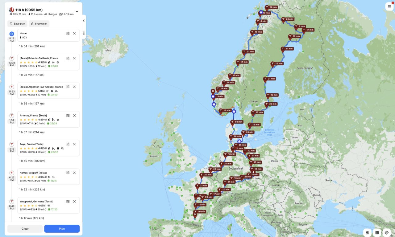 road trip norvege suede tesla model 3