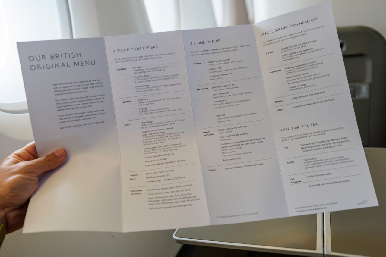 Menu Business British Airways