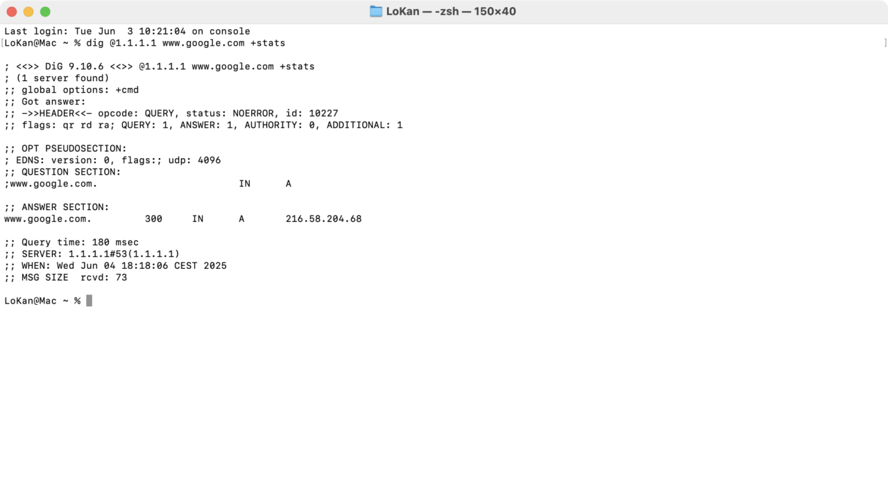 commande dig DNS macOS