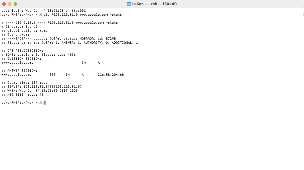 commande dig DNS0 macOS