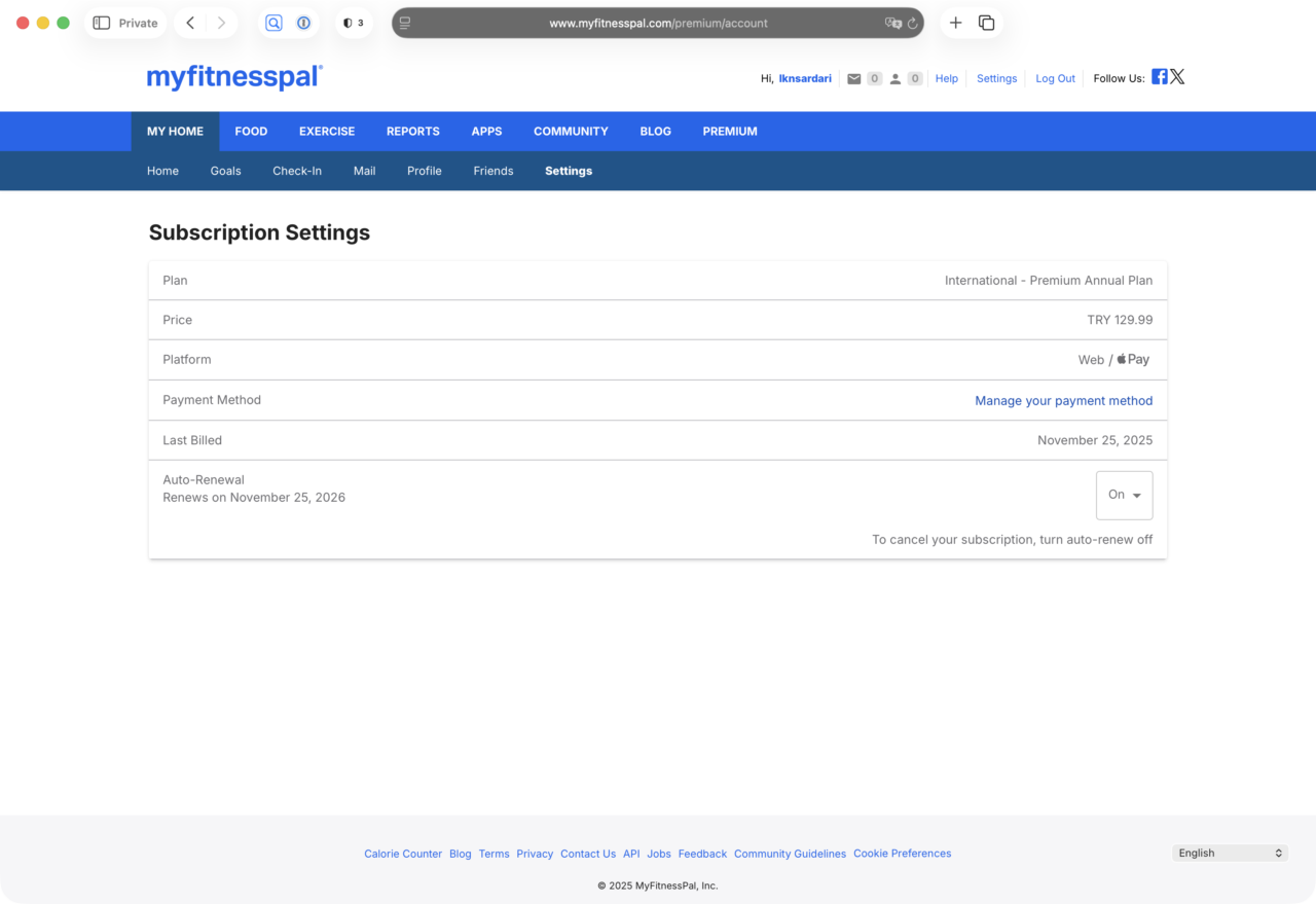 tarif myfitnesspal turquie