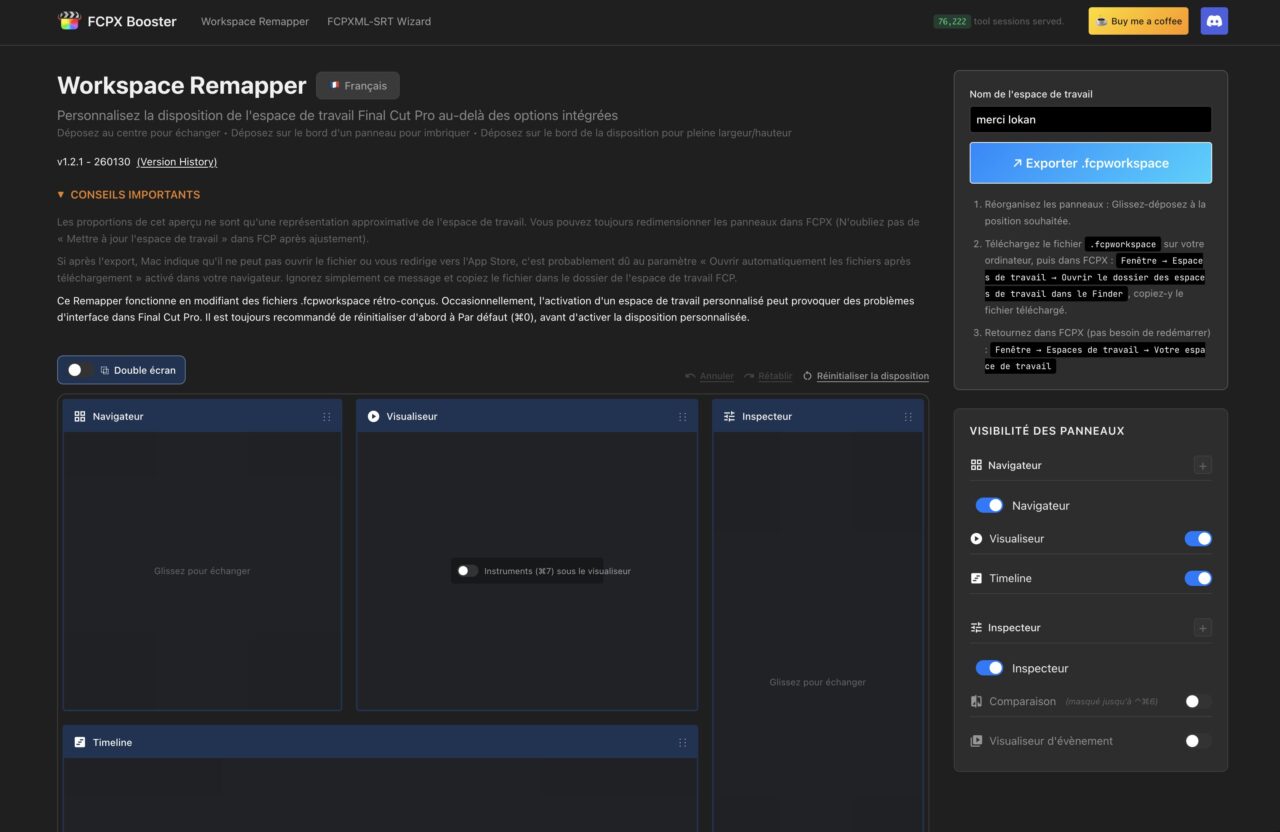 finalcutbooster espace de travail