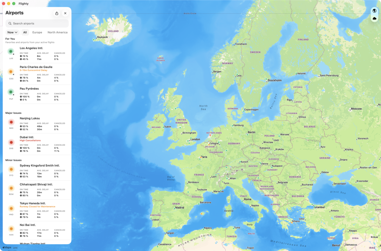 Flighty 4.8 carte mondiale des retards