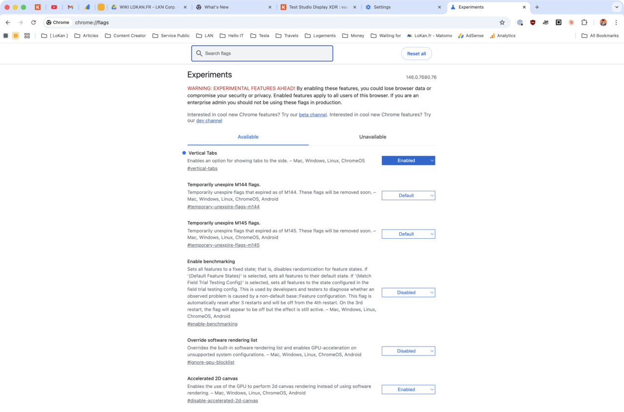 Google chrome flags reglages avances