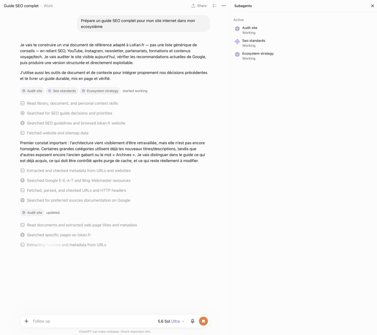 ChatGPT Work Ultra audit SEO