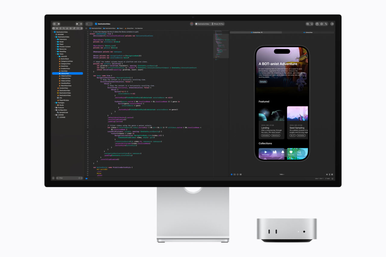Xcode affichant du code Swift et le simulateur d'une application iPhone