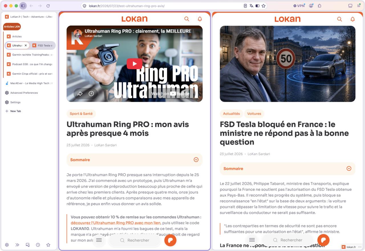 onglets verticaux et Split View dans Firefox Project Nova