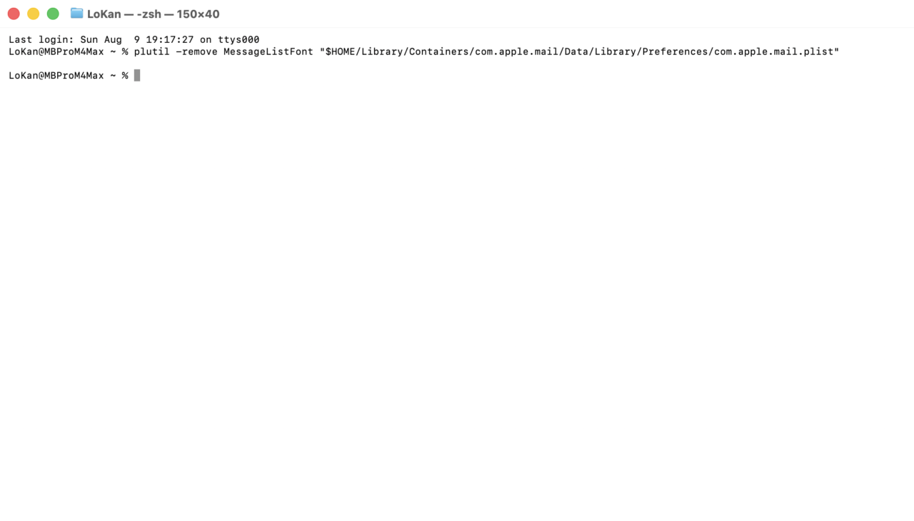 terminal macos golden gate suppression preference mail L'exécution de la commande dans le terminal ne remonte aucune réponse. c'est normal.